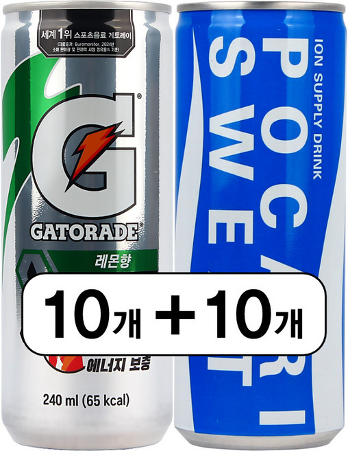 동아오츠카 포카리스웨트 240ml30캔 + 롯데칠성 게토레이 240ml30캔, 20개, 240ml