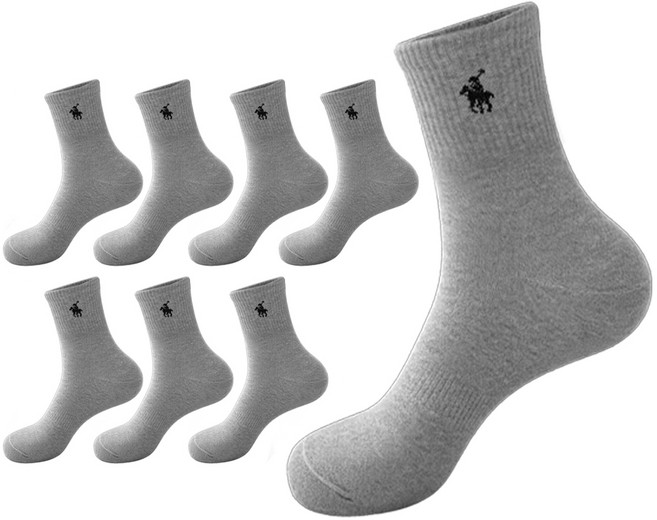 마상격구 남성 스포츠 중목 양말, 8개, 그레이