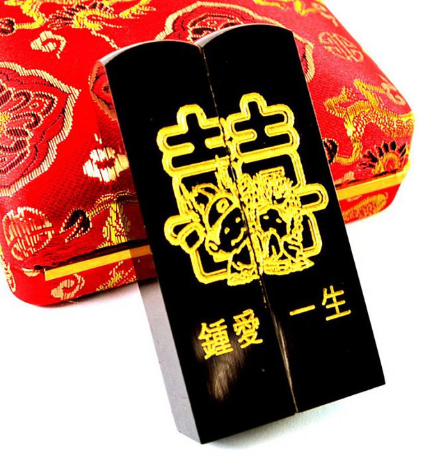 印鑑達人 黑牛角結婚對章 鍾愛一生 開運印章