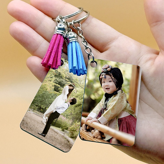 사진그리다 주문제작 양면 우드 액자 포토키링 사진키홀더 아기 커플 증사 사진인화, 2개, 우드 사각