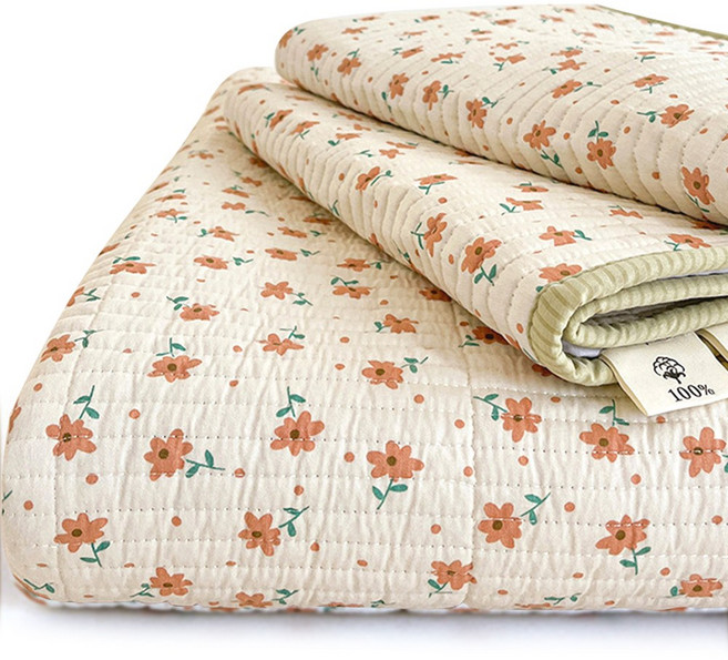 Cozy Aura 순면 60수 사계절 알러지케어 침대패드 양면 이불 패드 스프레드, 베이지 플라워