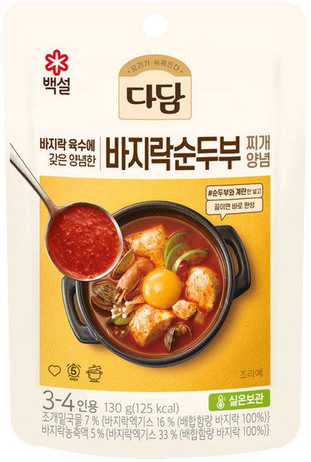 다담 바지락순두부 찌개양념, 130g, 1개