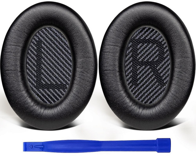 SOULWIT 교체용 양가죽 이어패드-호환 모델 보스 콰이어트컴포트 Bose QuietComfort 35 QC35/QC35 II 헤드폰 소음 차단 폼 두께 추가 1쌍, LS Black, 1개