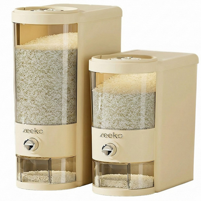 마켓플러스 원터치 쌀통 10kg 밀폐 방습 1인분 정량 토출, 크림색, 1개