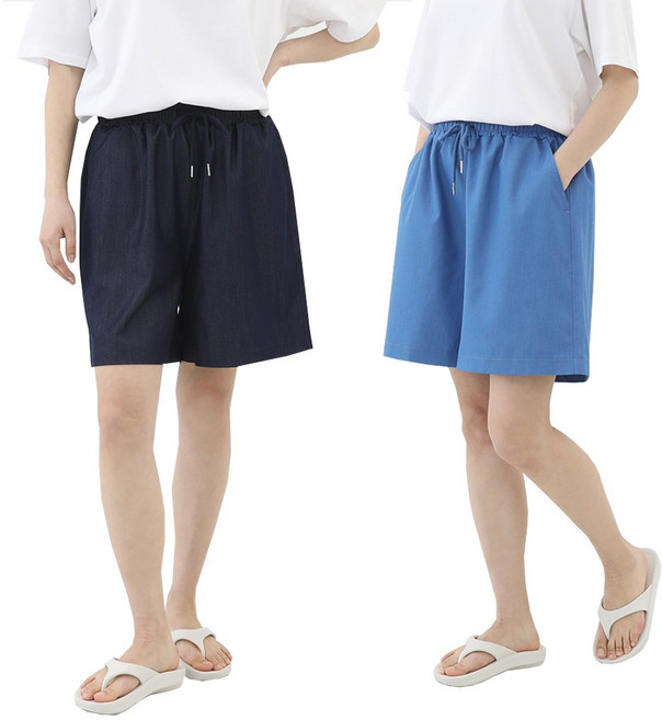 비비진 여성 아이스 텐셀 와이드 5부 밴딩 반바지 빅사이즈 1+1