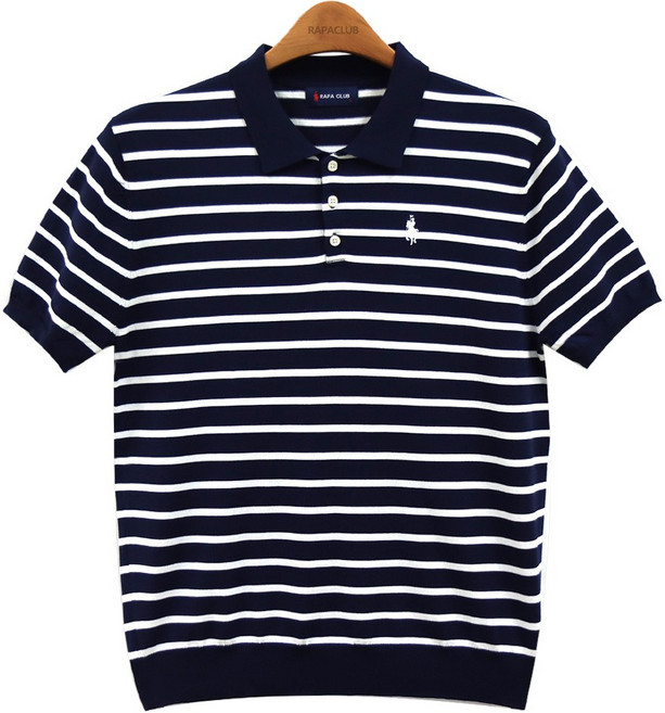 라파클럽 남성 여름 냉감 스트라이프 버튼 칼라넥 반팔 니트