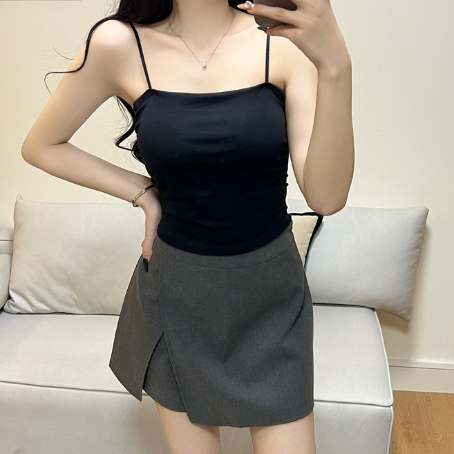 DFRENTI 여성 면스판 브라탑 끈나시