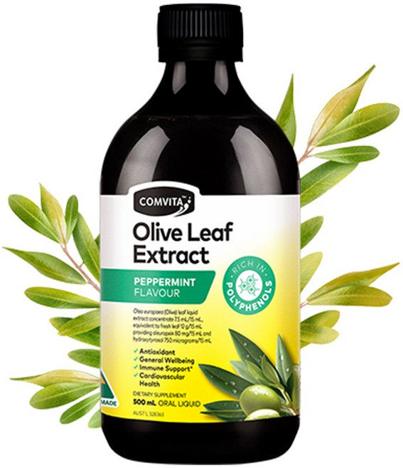 호주산 명품 Comvita 쿨 한 박하 멘솔 페퍼민트 맛 MEDI Olive 올리브 잎 추출액 폴리페놀 영양제 500ml, 1개