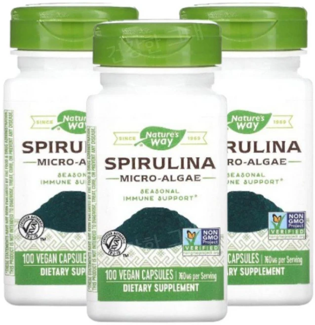 Nature's Way 스피루리나 미세조류 추출 380mg Spirulina Micro-Algae, 100정, 3개 - 쿠팡