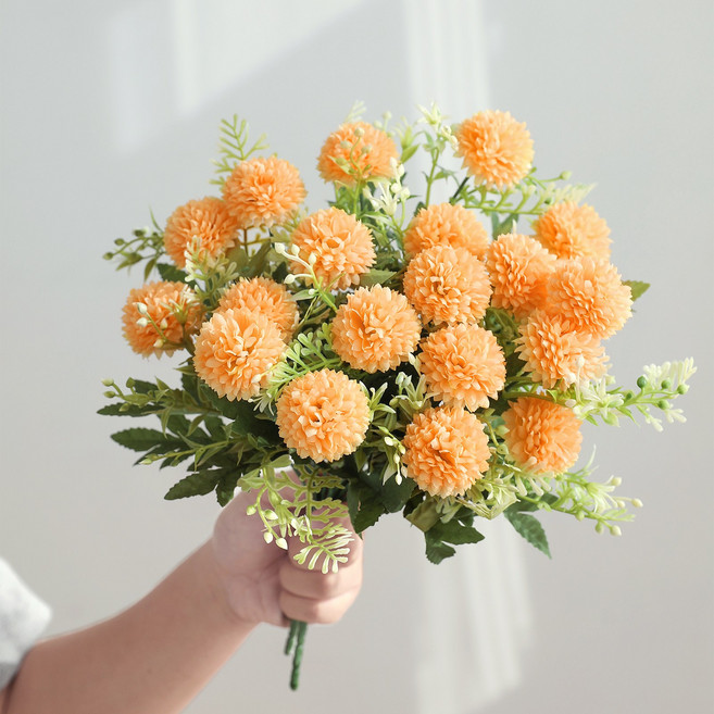 다이리슨 풍성한 퐁퐁국화 조화부쉬 4p 20꽃송이, 4개, 코랄오렌지