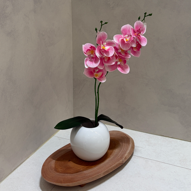 브리즈앤비 호접란 조화화분세트 스톤 유광도자기 화병세트, 1개, 진핑크