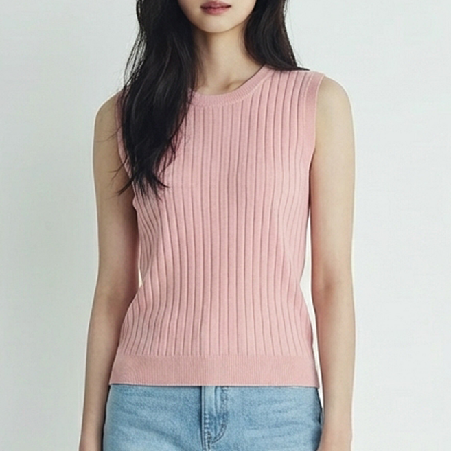 리얼슬로우 봄/여름 헤큰 골지 얇은 신축성 민소매 니트