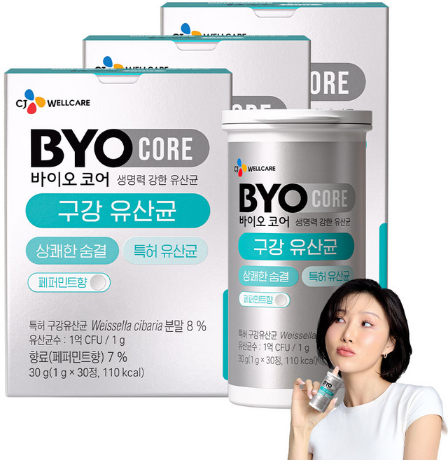 BYO 코어 구강 유산균 페퍼민트 30g, 30정, 3개