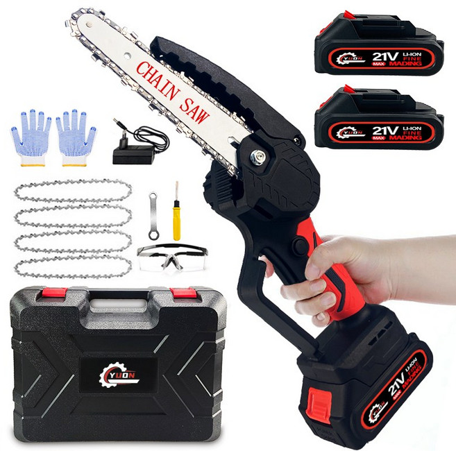 YUON 독일 6인치 무선 소형 전기톱 체인톱 충전식 21V 풀세트 옵션1(맛데리1개) 1개, 1세트, 옵션1(맛데리1개) * 1개