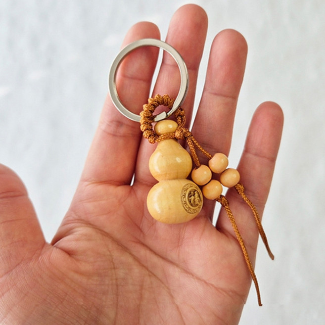 나무 조롱박 호리병 복 키링 키홀더 열쇠고리 재물운 운수대통 액막이 부적 열쇠고리링 차키고리, 1개