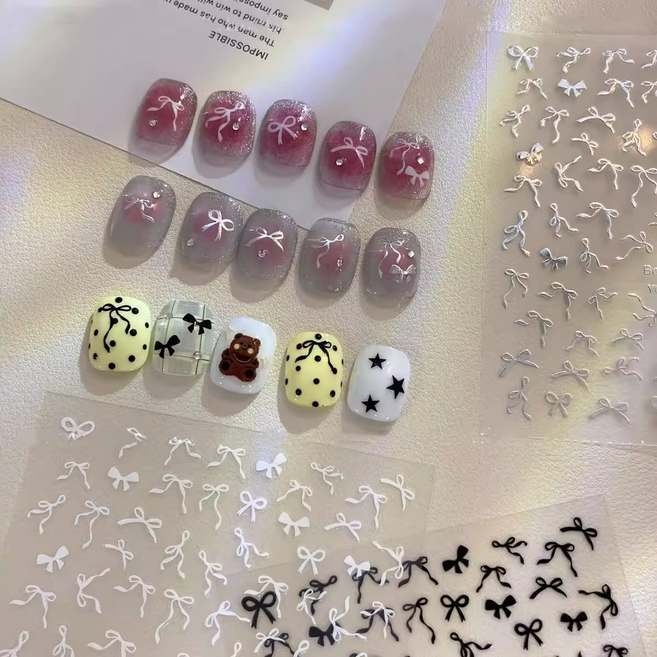 릴리프 매듭리본 네일스티커, 실버[YO-011], 1개, 실버 [YO-011]