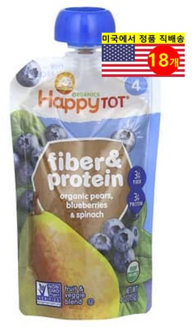 Happy Family Organics 24개월 이상 유아용 오가닉 과일 채소 섬유소 단백질 이유식 113g 6개, 18개 - 쿠팡