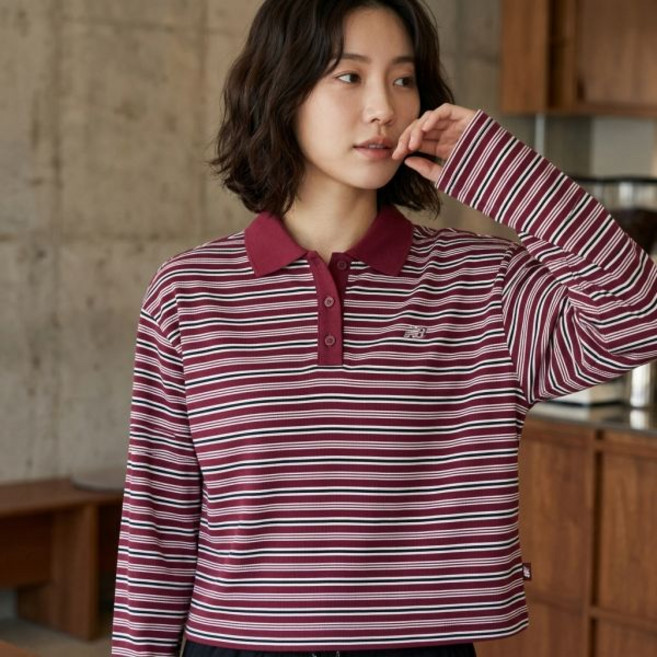 뉴발란스 카라티 스트라이프 폴로 카라 여성 버건디 긴팔티셔츠 반팔티 여름 1836317