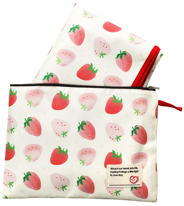 세맘스 스크래치에 강한 경량 방수 캠핑 소풍돗자리 휴대용 양면방수 피크닉매트+파우치세트, 딸기라떼