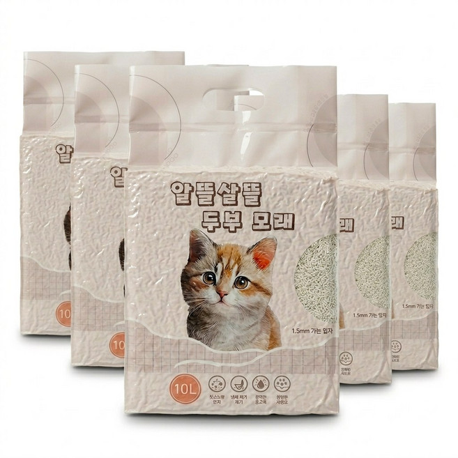 알뜰살뜰 고양이 두부모래 10L(3kg) 5개 1.5mm 무향, 5팩, 10L