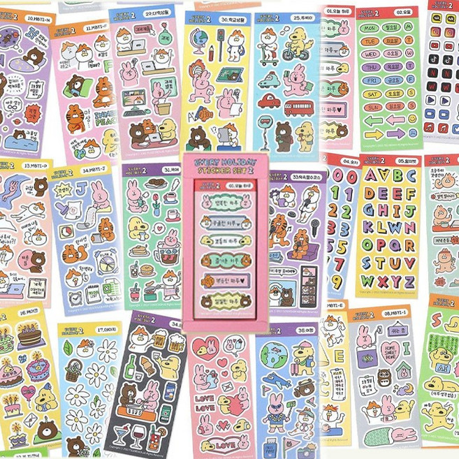 다꾸스티커 일상 데일리 다이어리꾸미기 스티커 박스케이스 42매세트, 1개, 믹스컬러