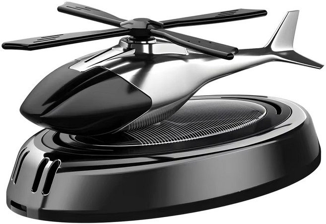 실버카우 태양열로 회전하는 무소음 프로펠러 헬리콥터 차량용 방향제케이스 차량용품 인테리어용품 새차선물, 1개, 메탈블랙