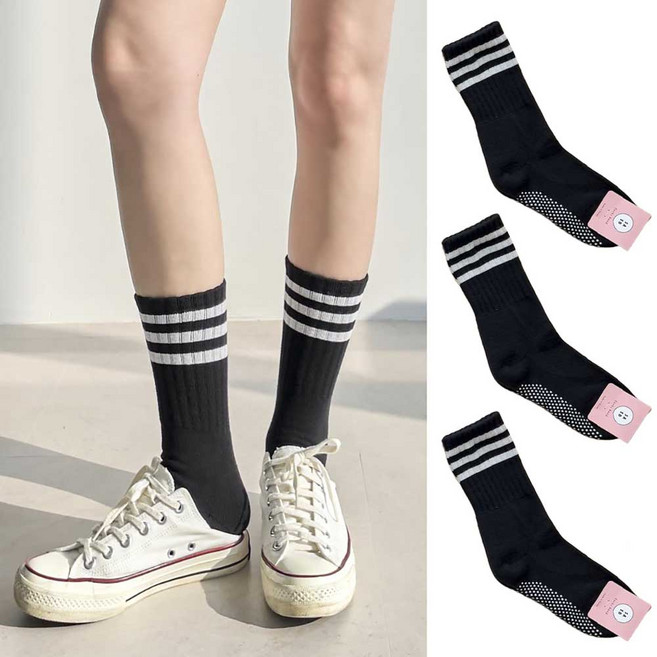 바닥이 폭신한 여성 스포츠 논슬립 국산 러닝 운동 양말 3켤레 n380, 1세트, 검흰3켤레