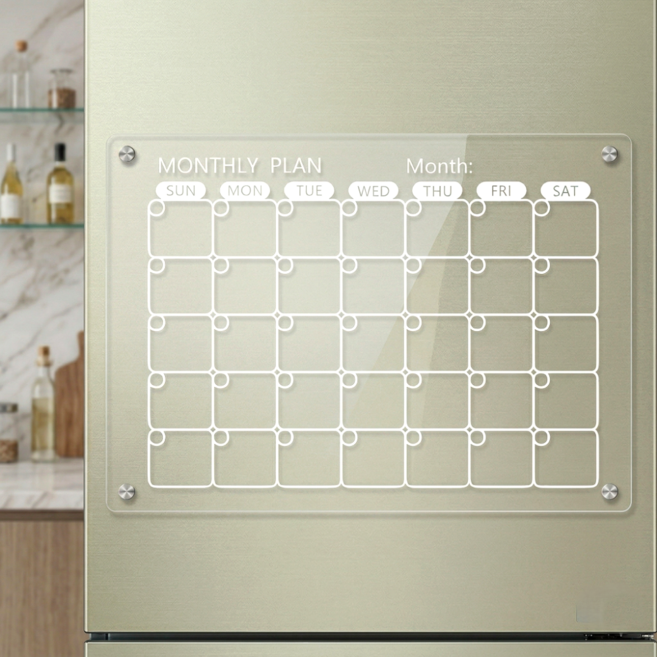 온세미몰 일정체크 주간 월간 투명 아크릴 냉장고 자석 메모 보드, 1개