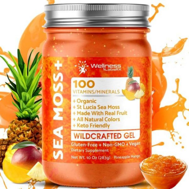 아이리시 씨 모스 젤 유기농 생 야생에서 슈퍼푸드 시모스 청정 카리브해 해역의 파인애플 향 비타민 미네랄이 풍부한 면역 소화 건강 지원 10온스. 미국내수용, Pineapple Mango, 283g, 1개