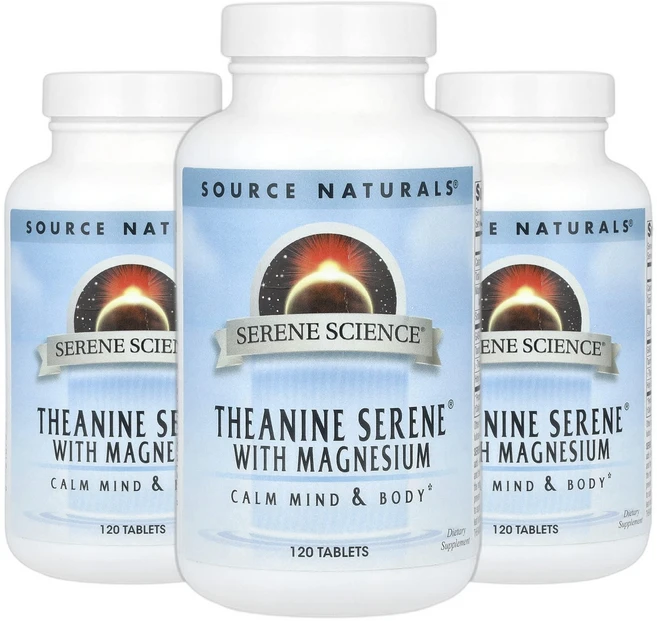 소스내추럴스 L 테아닌 마그네슘 함유 Theanine Serene 120정 2+1, 120회분, 3개 - 쿠팡