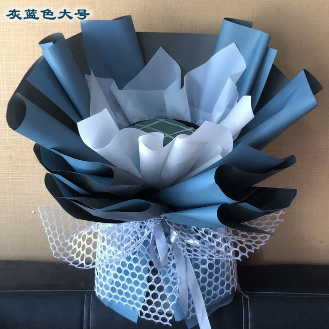 藏青中號花桶款半成品花束包裝材料, 灰藍雙色大號花桶送燈 竹簽 膠帶, 1個