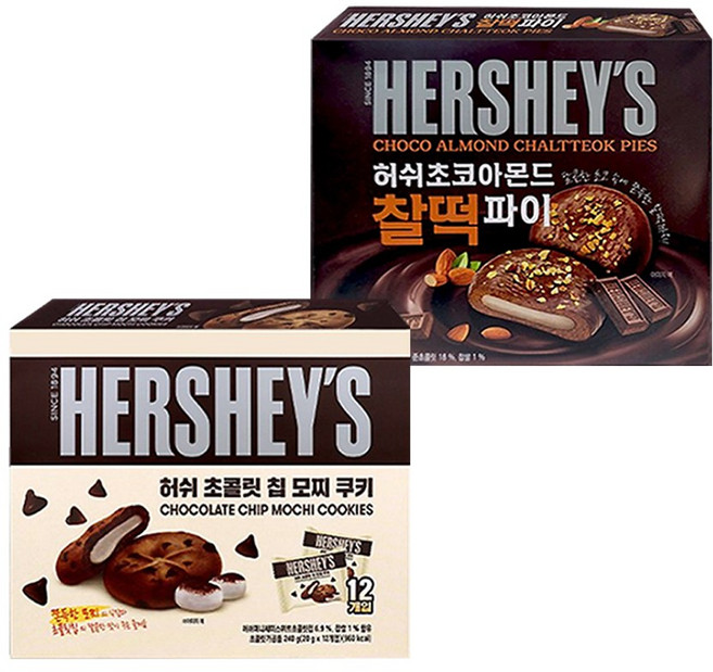허쉬 초콜릿 칩 모찌 쿠키 240g + 초코 아몬드 찰떡파이 220g, 1세트, 460g