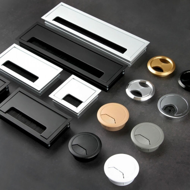 책상 사각 전선캡 원형덮개 홀캡 구멍마개, 1개, 02. 알루미늄 원형 블랙