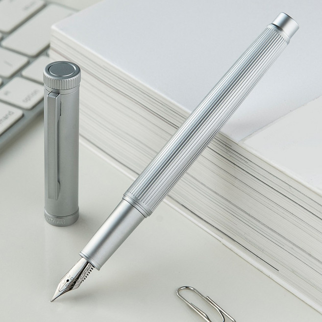 NATAMI EF닙 만년필 블랙&실버 푸시 컨버터 잉크 충전 사무용 비즈니스 선물 펜, SLIVER