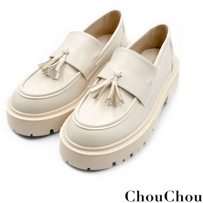 【ChouChou】優雅隨性流蘇厚底樂福鞋, 米,42