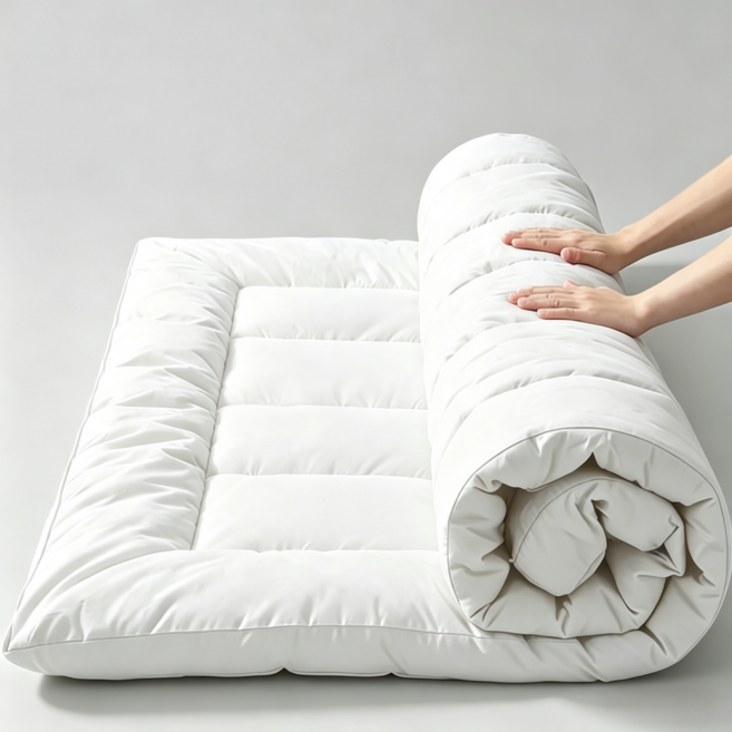 통세탁 통기성 사계절 두꺼운 포근한 바닥 침대 토퍼 매트리스, 화이트