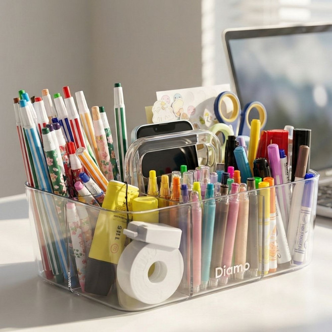 라비베레 대형 적층형 연필꽂이 데스크 오거나이저, 1개, 디아모 투명