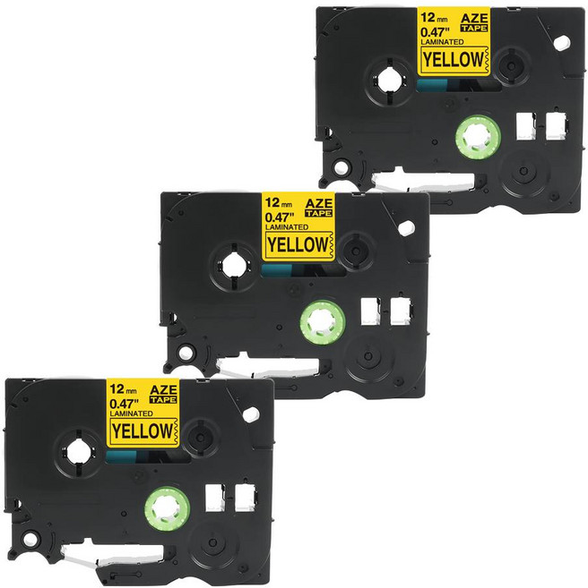 우리네라벨 브라더 라벨테이프 3개 세트 호환 PT-P300BT PT-P710BT PT-D600 PT-D610BT, 12mm, 노랑바탕 검정글씨