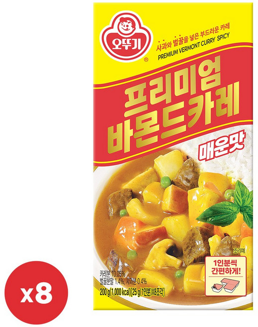 오뚜기 프리미엄바몬드카레 고형 매운맛, 8개, 200g