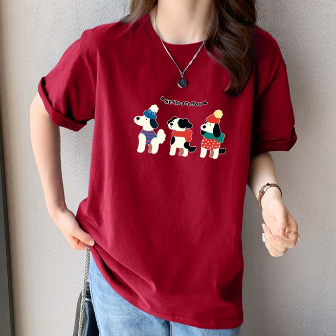 스타일아유 면100% 데일리용 귀여운 캐릭터 나염 반팔 티셔츠 여성용 데일리 TS3607