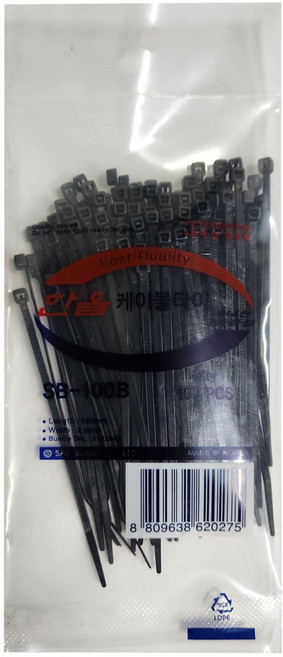 한올 케이블타이 100mm 검정색 100P 전선 정리 컴퓨터, 100ea