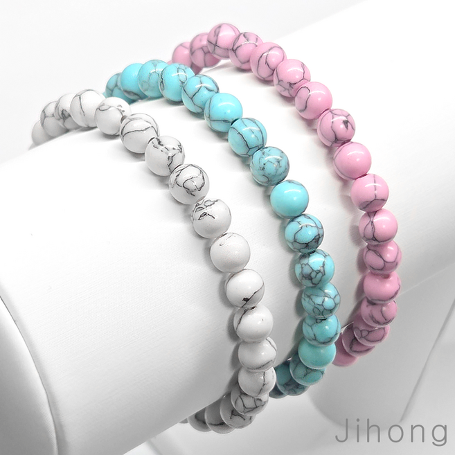 지홍 터키석 원석 팔찌 6mm 12월 탄생석 성공운 염주 묵주