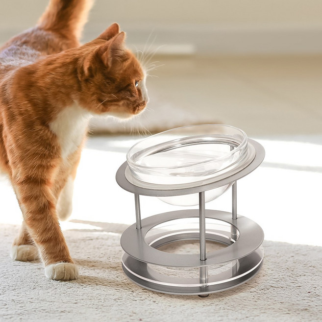 펫코본 스틸프레임 투명유리볼 식기 고양이밥그릇 묵직한 안정감, 1개, 화이트