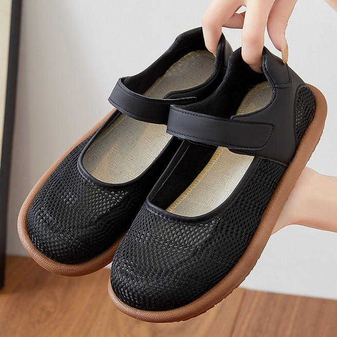 BLTER 여성 메쉬 슬립온 발편한 미끄럼방지 샌들 엄마 신발 여름 니트 스판 망사 샌들 컴포트 푹신푹신 가볍고 편한 신발 여성 스니커즈 여성 단화 워킹화GW-JFX10