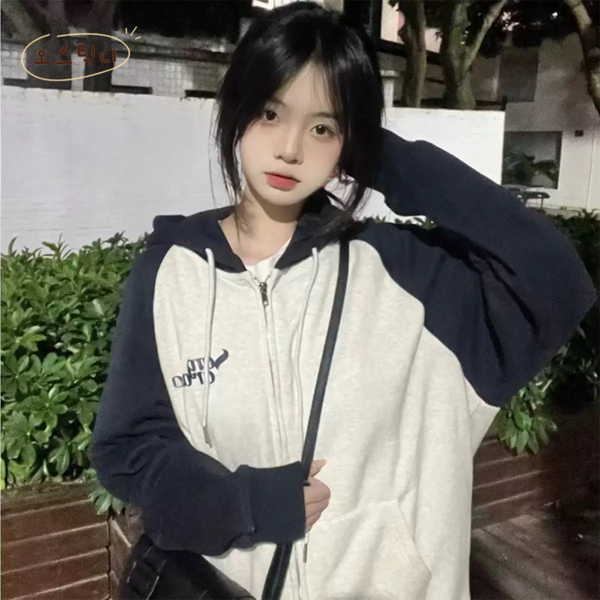 오스틱니 여성용 초특가 봄가을 루즈핏 후드 집업 맨투맨 외투