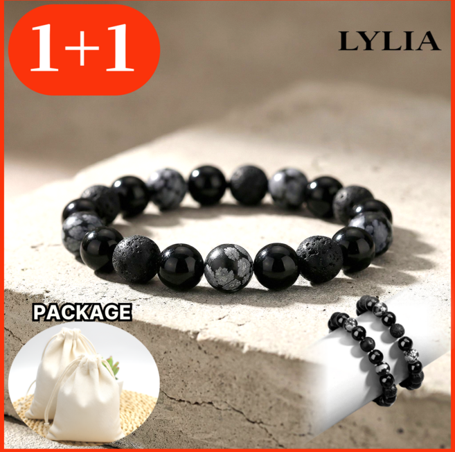 LYLIA 막힌 운을 풀어주는 흑요석 화산석 염주팔찌 1+1