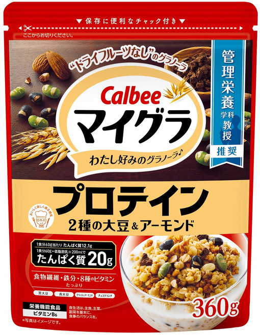 Calbee 卡樂比 My Gura 蛋白質 2種 大豆 & 杏仁, 1個, 360g