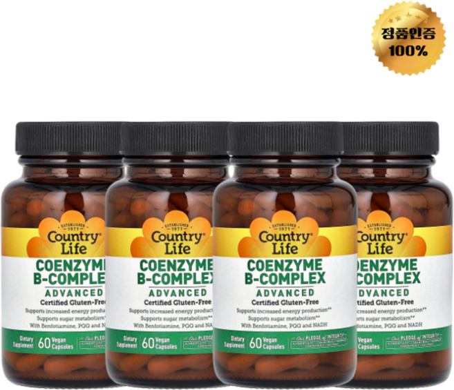 2+2 컨트리라이프 코엔자임 B복합체 어드밴스드 비건 캡슐 60정, 4개