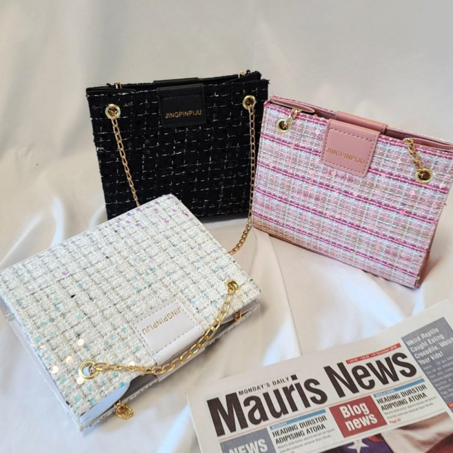 트위드 스팽글 체인 숄더백(3color)