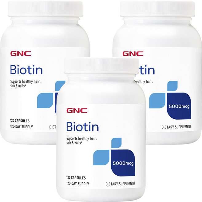 GNC 비오틴 5000mcg 글루텐 프리 무설탕 캡슐, 120정, 3개
